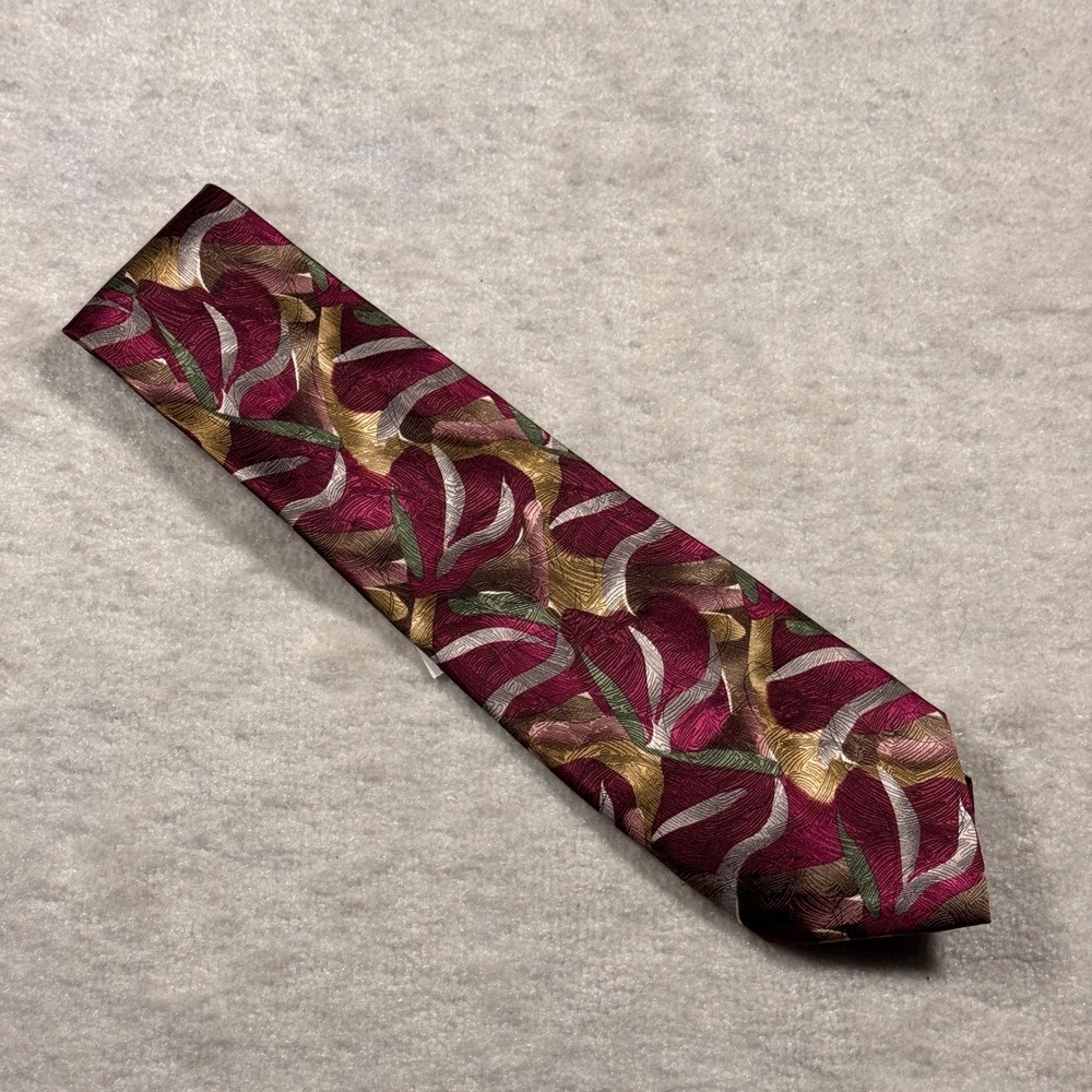 J Garcia Van Gogh's Tree Silk Tie Burgundy Green Abstract Art 1996